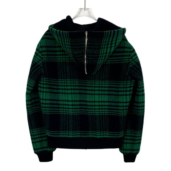 Louis Vuitton Green & Black Plaid Wool Hooded Zip-Up Jacket With Leather Patch D - Picture 2 of 8